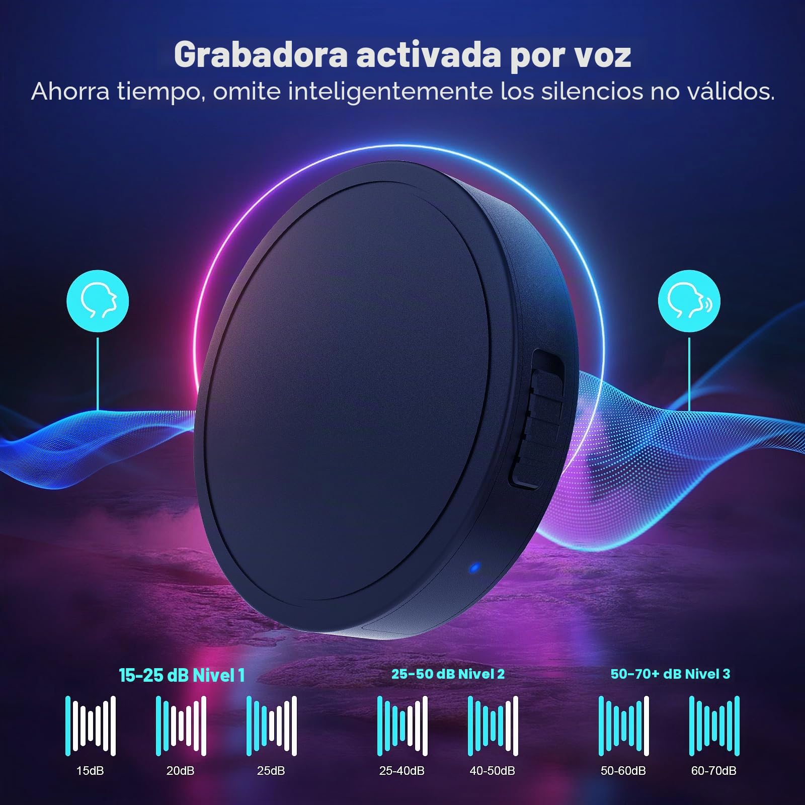 Grabadora activada por voz de 132 G (9800 horas) - Grabadora de voz Elasound con reducción de ruido triple inteligente de IA, grabadora de audio portátil para trabajo, conferencias,