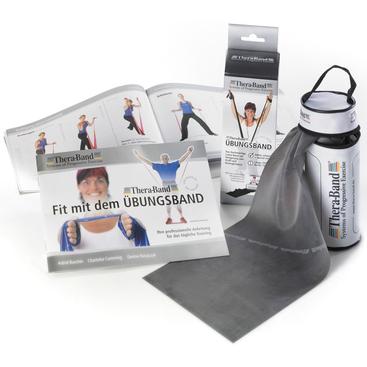 TheraBand Original TheraBand Fitnessband | Resistance Band für Kraftraining und Abnehmen zuhause oder im Gym | 1 Band inkl. Tasche und Anleitung im Set Schwarz | Extra schwer, OneSize