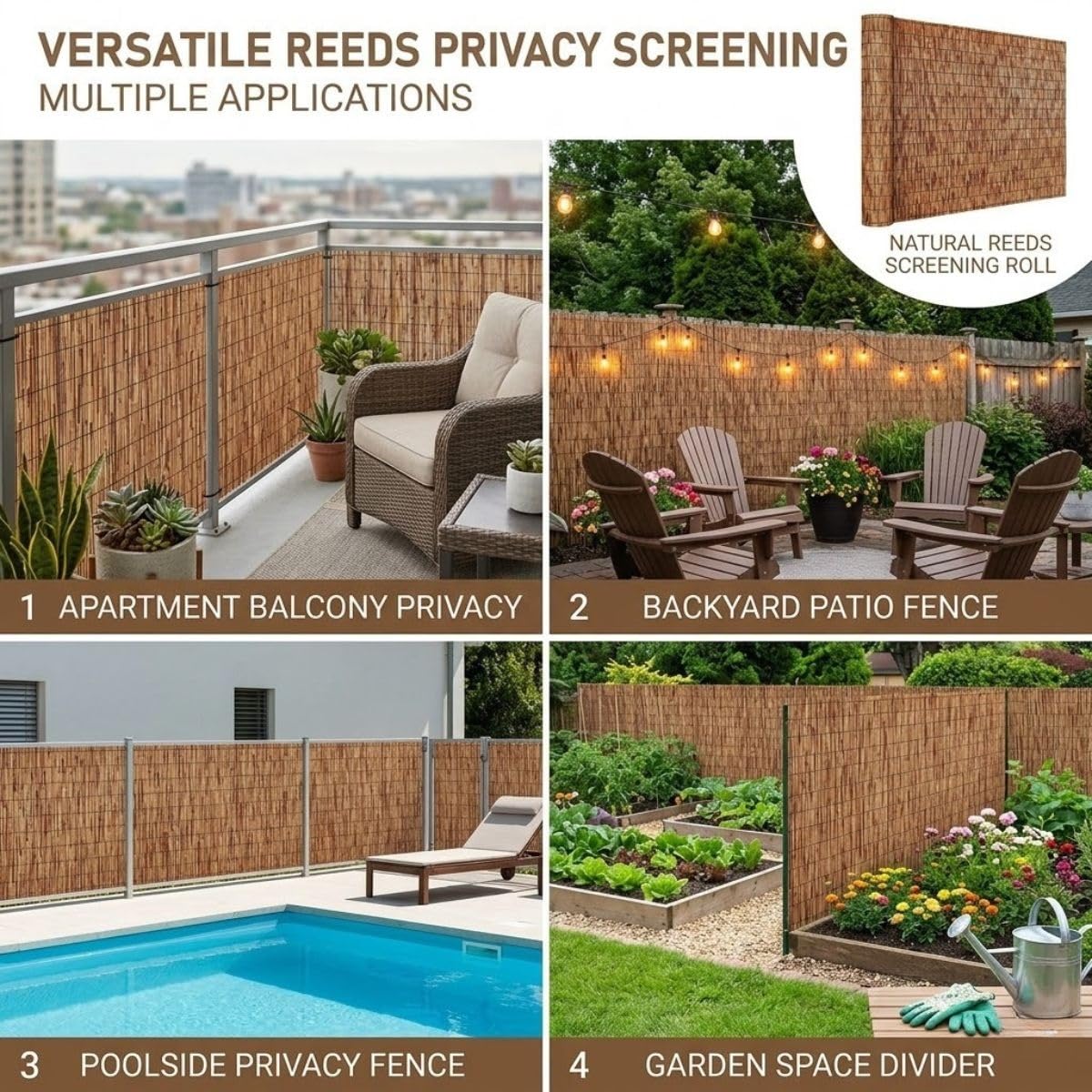 Arella Stuoia Cannette Ombra per Recinzione Giardino 100/120/130/150/180 cm Frangivento in Bambú da Esterno con Fascette Rotoli Recinzione Privacy per Balcone Terrazza Piscina Gazebo(H150xL900cm)