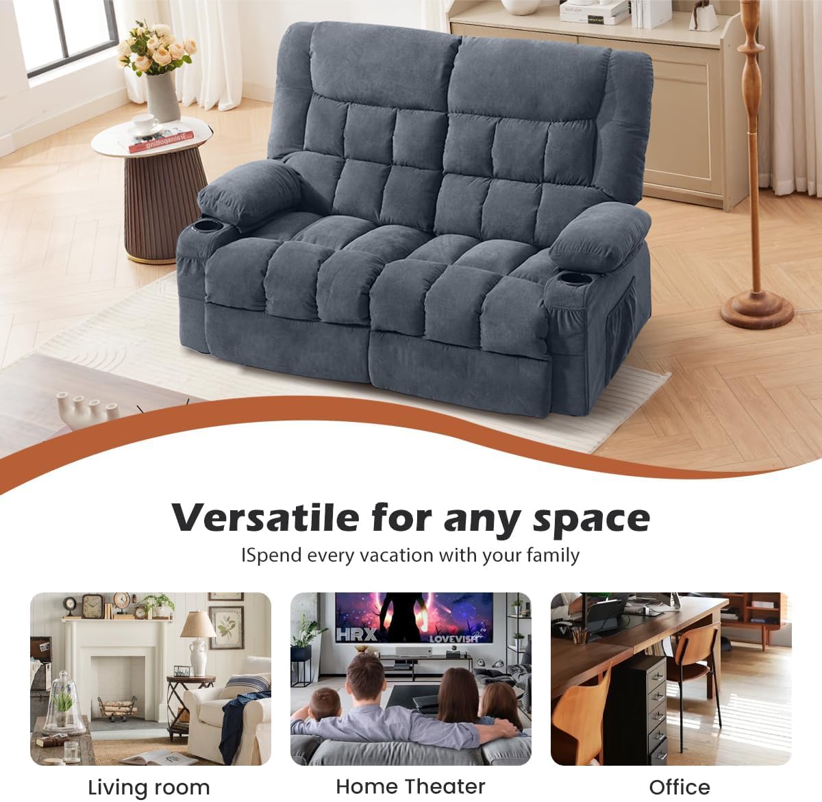 MAHOMICO Recliner Loveseat with Cup Holders for Living Room Love Seat Manual Oversized Recliner with Ergonomic, Side Pocket for Adult view 8