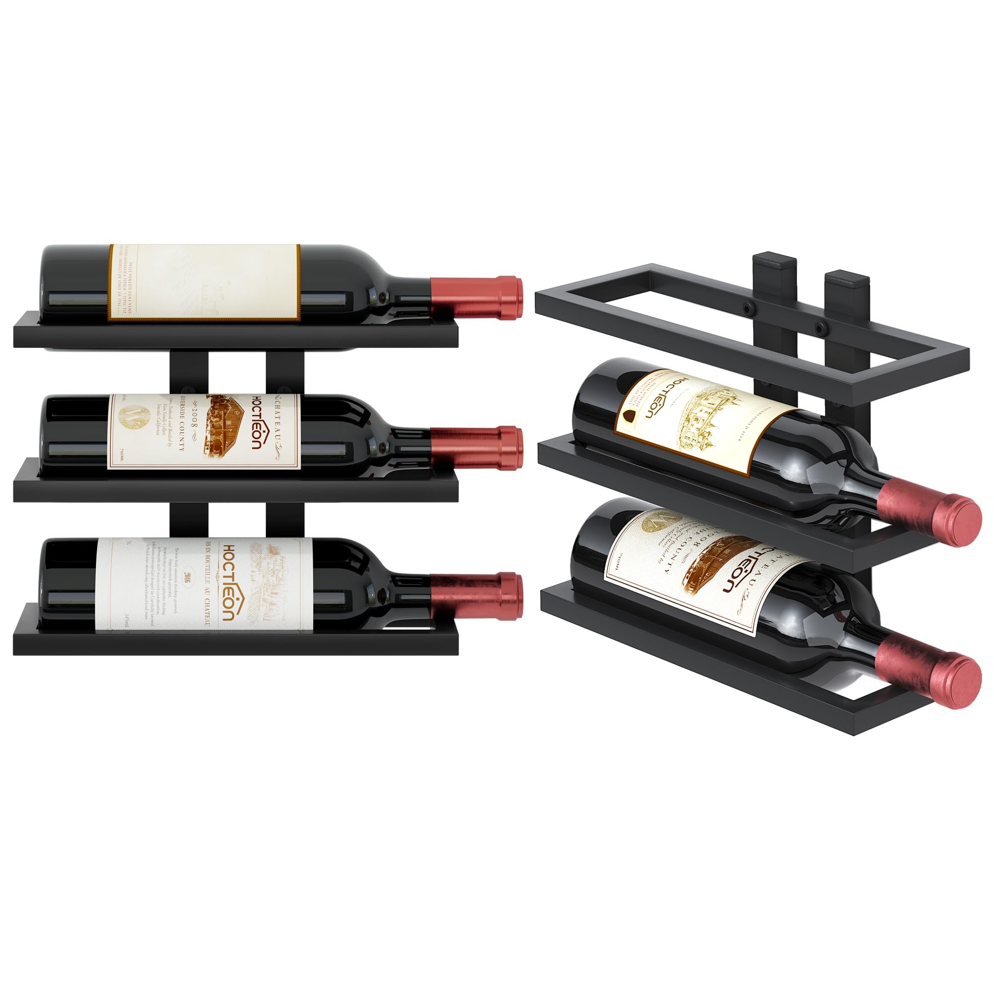Hoctieon 3 Tier Wall Mount Wine Rack, Wall Racks for Wine Bottles Display and Storage, Hanging Bottle Organizer for Living Room, Kitchen, Wine Cellar, Bar, Black