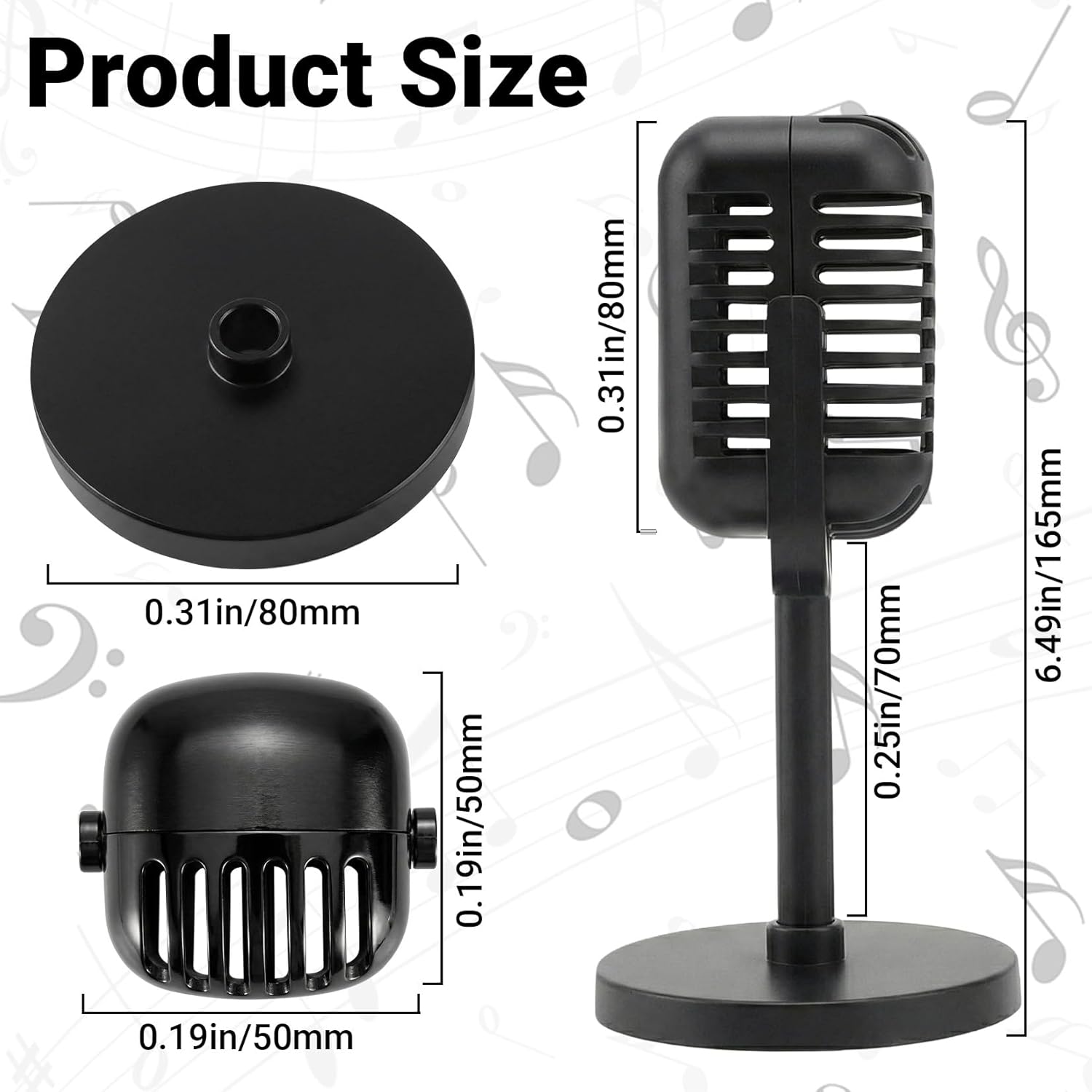 4 PCS Retro Microphone Props Model Vintage Microphone with Stand Plastic Fake Micro Phone for Podcast Music Studio Jazz Rock and Roll Birthday Party Antique Props Decorations(Black)