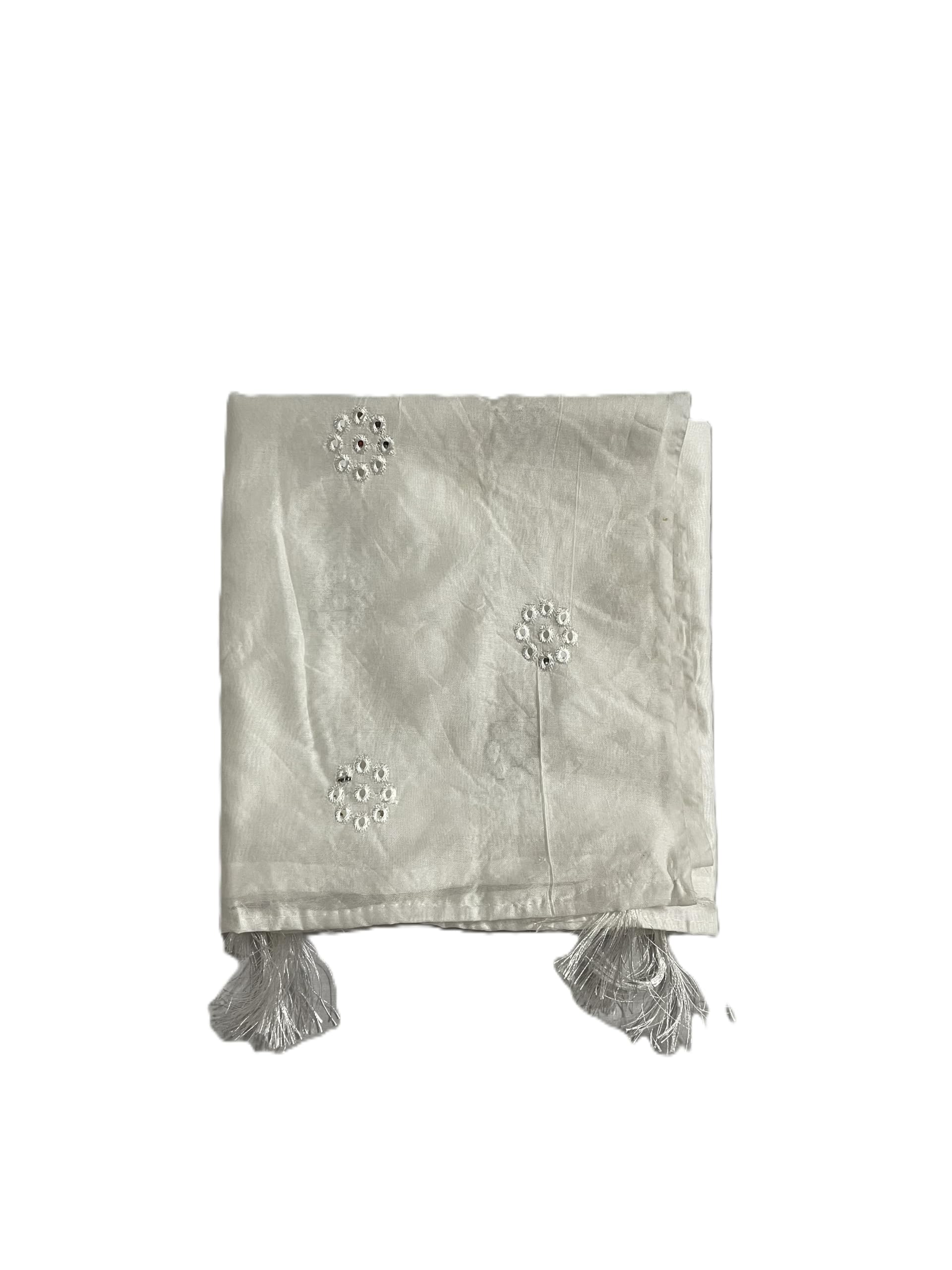 Women's White Cotton Silk Mirror Work Dupatta with Zari Border (2.25 Meters)-image-29
