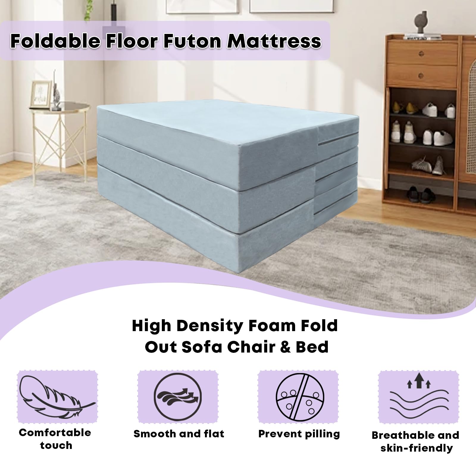 Divano Letto 2 Posti per Bambini 2-in-1 Pieghevole Schienale Poltrona, Comoda Stabile Divano Bambino Bambina, Modulare Divano Pieghevole Leggero Apribile per Camera da Letto, Soggiorno, Grigio