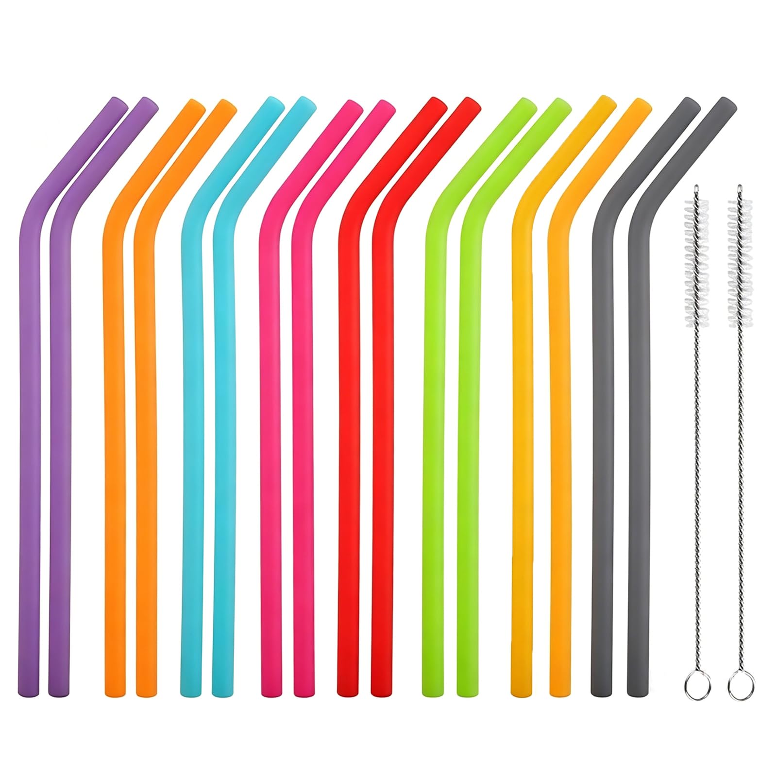 16 PCS Bendy Straws, Reusable Silicone Drinking Straws Flexible Smoothie Straws with 2 Cleaning Brushes Soft Colourful Bendable Straws for Juice Milkshake Cocktail Water Bottles Kids Adults