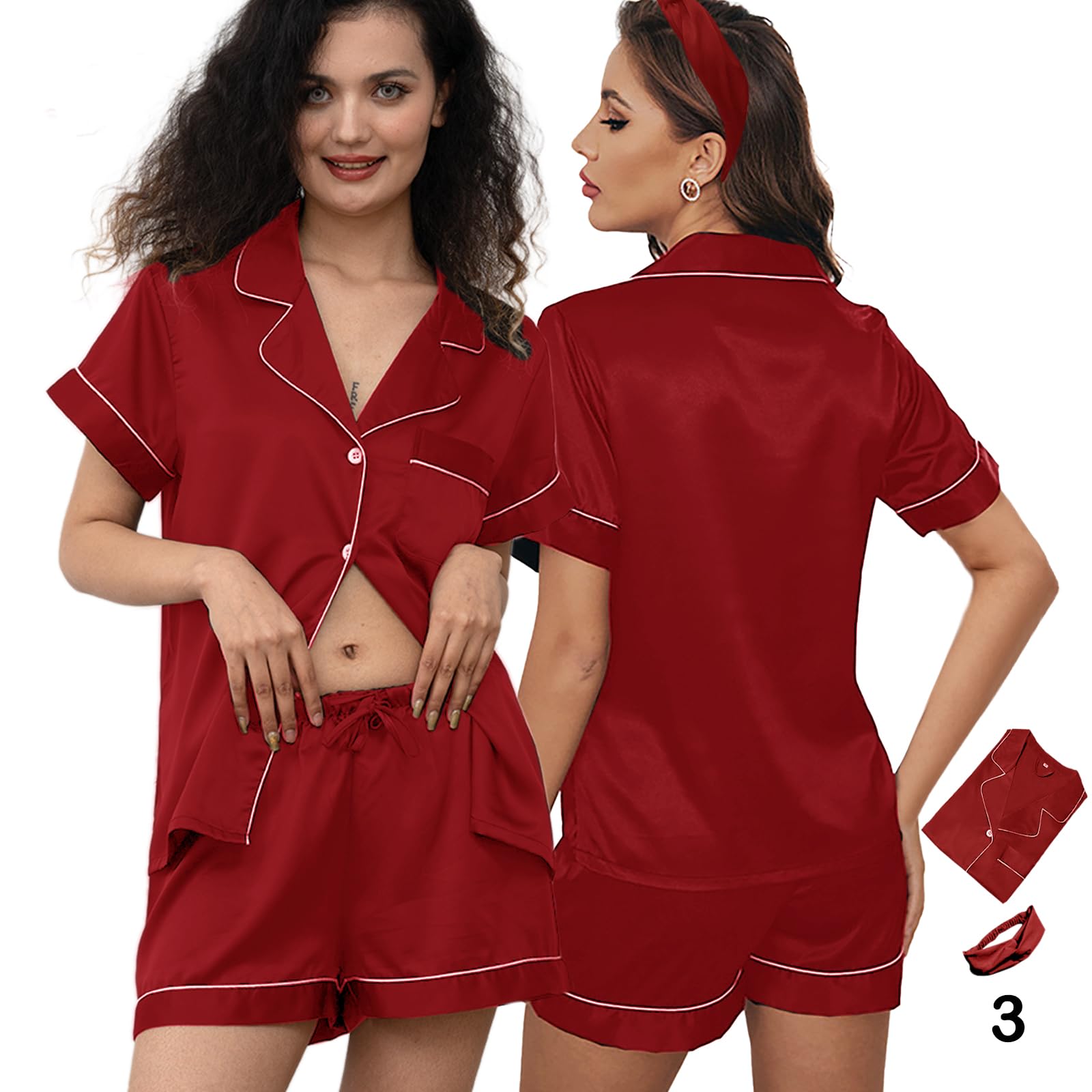 3Pcs Silk Pajamas XS-4XL Womens Satin Pajama Short Floral Sleepwear Bride Soft Pj Lounge Sets Pjs Shorts Set