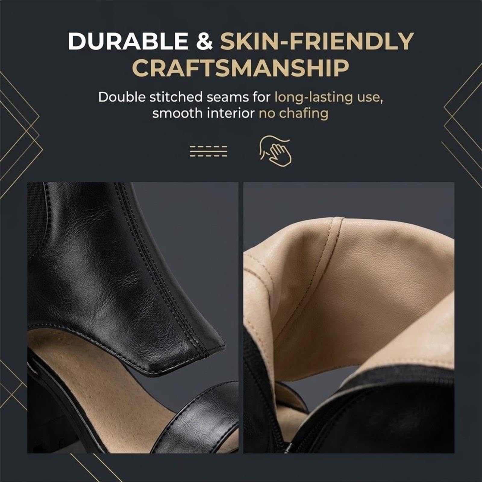 Generico Stivali Sandalo Con Tacco In Pelle Da Donna, Stivaletto Con Fibbia