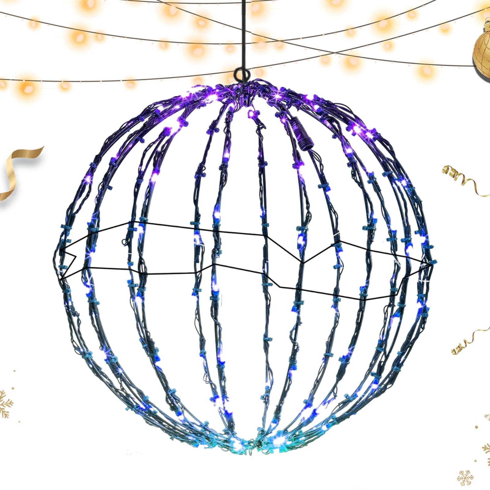 Christmas Sphere Lights Ball, Outdoor Christmas Ball, Foldable LED Sphere Lights, Hanging Balls Light with Flash Beads, Globe Festive Decoration Ornaments, for Patio Wedding Night Trees Garden