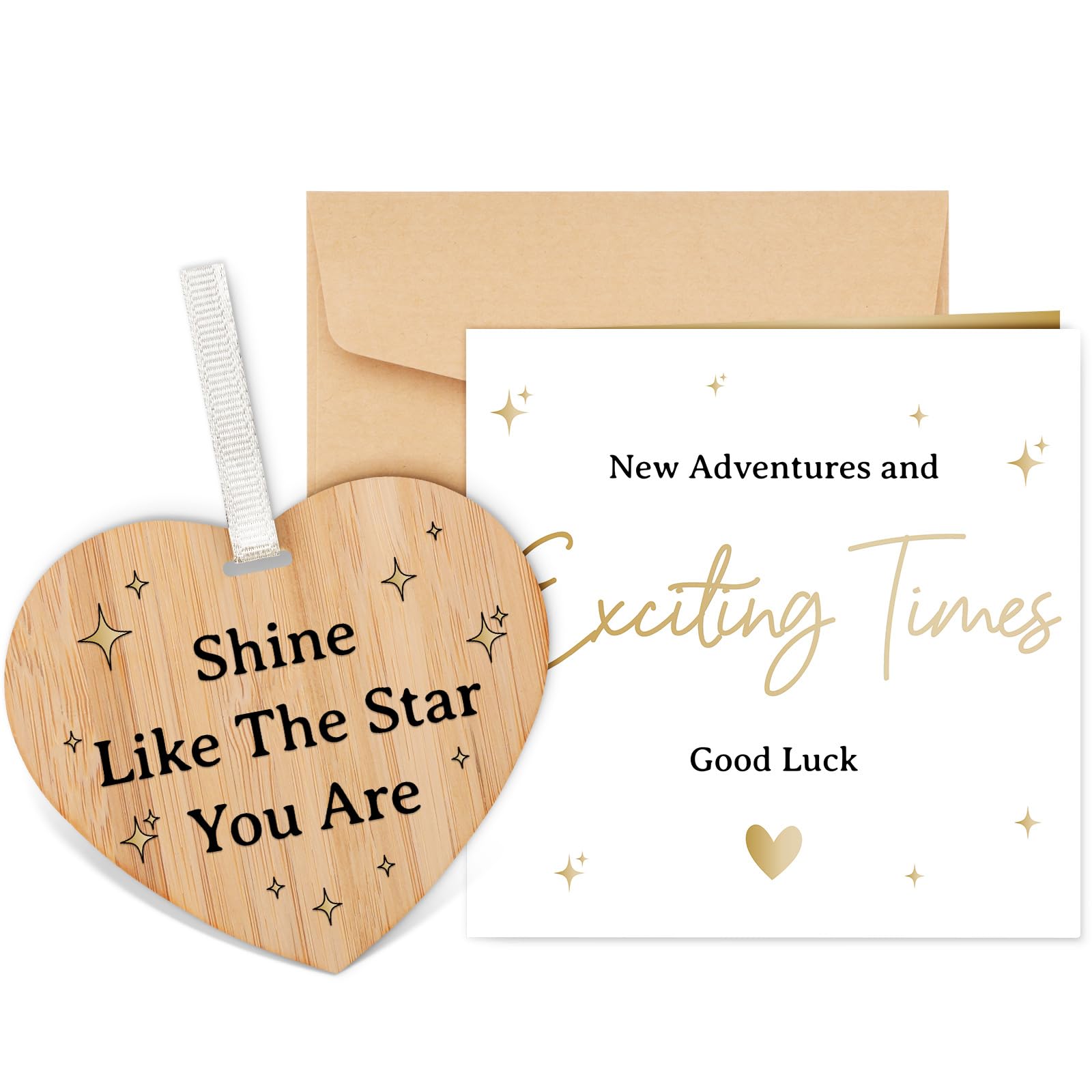 Welsky Leaving Card Gifts for Colleagues Women, New Job Card with Wooden Plaque, Congratulations Good Luck Graduation Cards Gifts for Women Men, Greeting Cards with Envelope — image 1