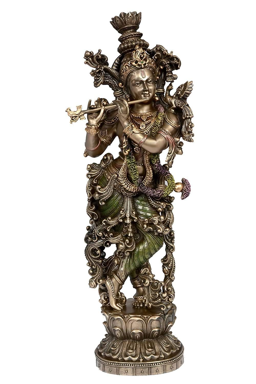 Statue Krishna en bronze colles de 38cm, une sculpture marron elegante pour decoration spirituelle
