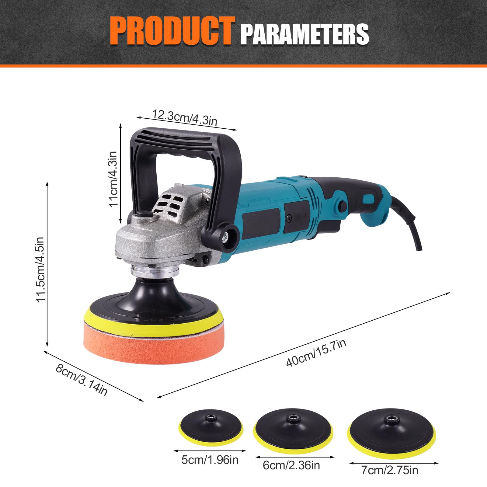 Auto Poliermaschine 1600W Professional Polierer Set mit 6 Variable Geschwindigkeit | Abnehmbarer Griff Polierschwamm Polierpad Polierfell Polierset | Polierteller Kit für Metall Möbeln