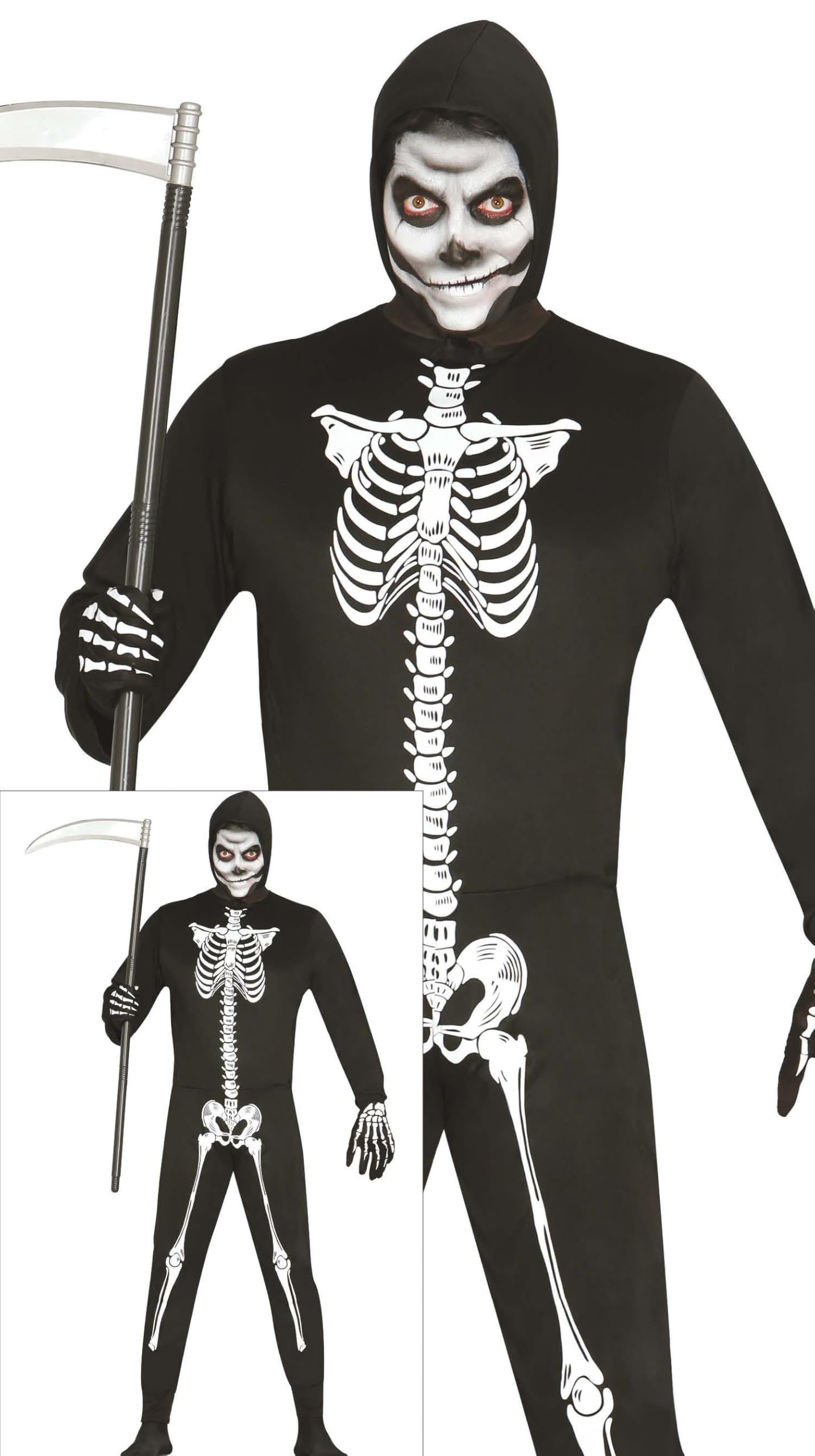 FIESTAS GUIRCA Grim Reaper Skeleton Men Fancy Dress Costume - Black Death Costume - Mens Halloween Costumes Adult Size XL