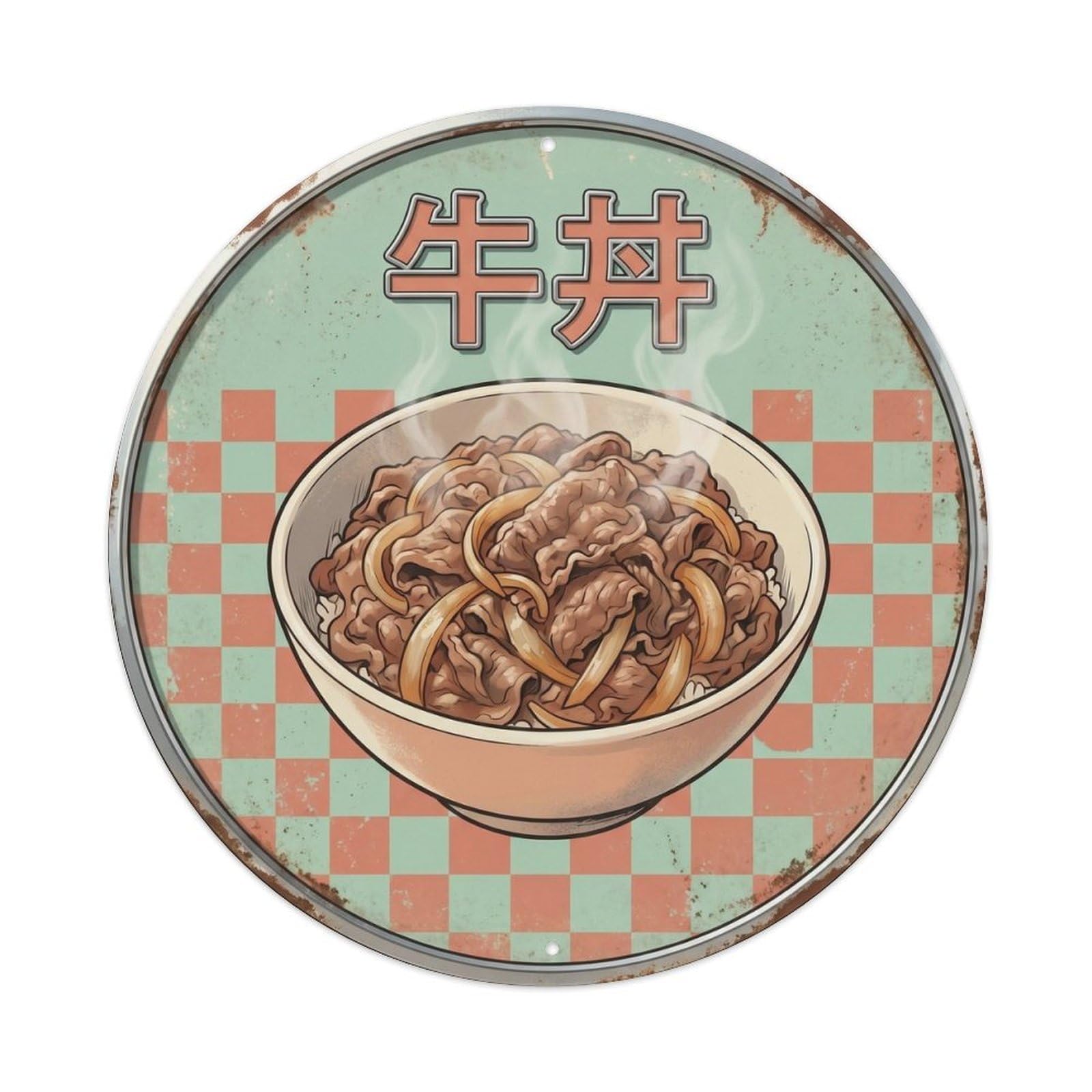 Cxhjca 8X8inch(20X20cm) Japanese Gyudon Beef Rice Bowl 1950S Style Lunch Food Metal Tin Sign