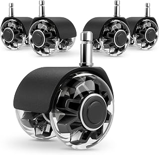 OMYOFFICE Heavy-Duty Office Chair Caster Wheels Set of 5 - 2200lbs Capacity, Quiet Rubber for Hardwood & Carpet, 2 Inch Universal Fit Black
