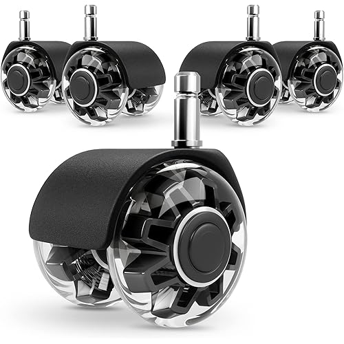 Office Chair Caster Wheels (Set of 5),Heavy-Duty Chair Wheels Support 2200lbs,Mute Rubber Chair Casters for Hardwood Floors and Carpet,2 Inch Universal Fit (Black)