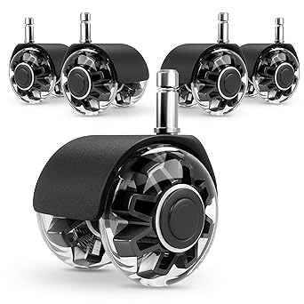 Office Chair Caster Wheels Set of 5,Heavy-Duty Chair Wheels Support 2200lbs,Mute Rubber Chair Casters for Hardwood Floors and Carpet,2 Inch Universal Fit Black