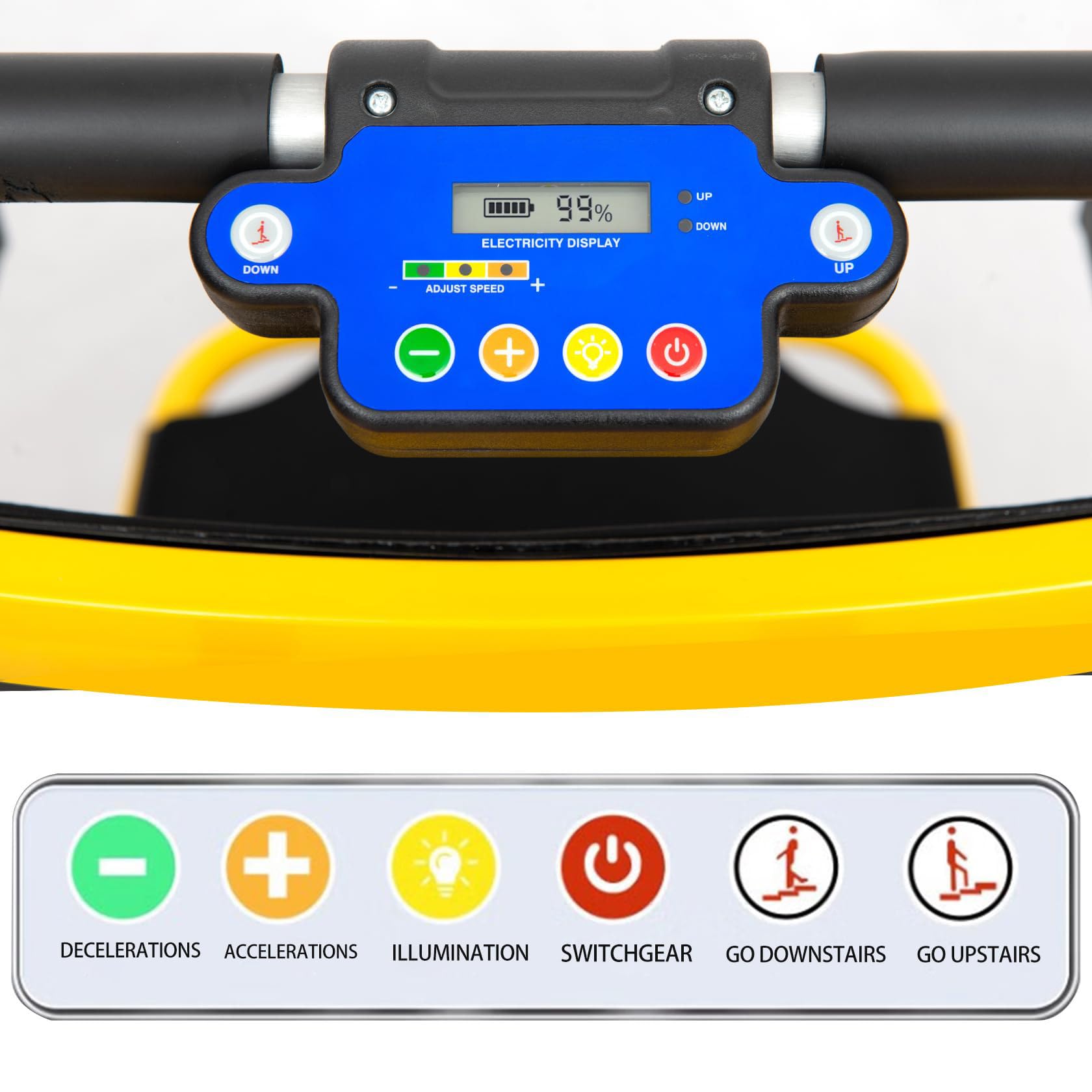 Sedia a rotelle elettrica per salire le scale, pieghevole, per tutti i terreni, regolabile a 3 velocità, display LCD, ideale per disabili e anziani