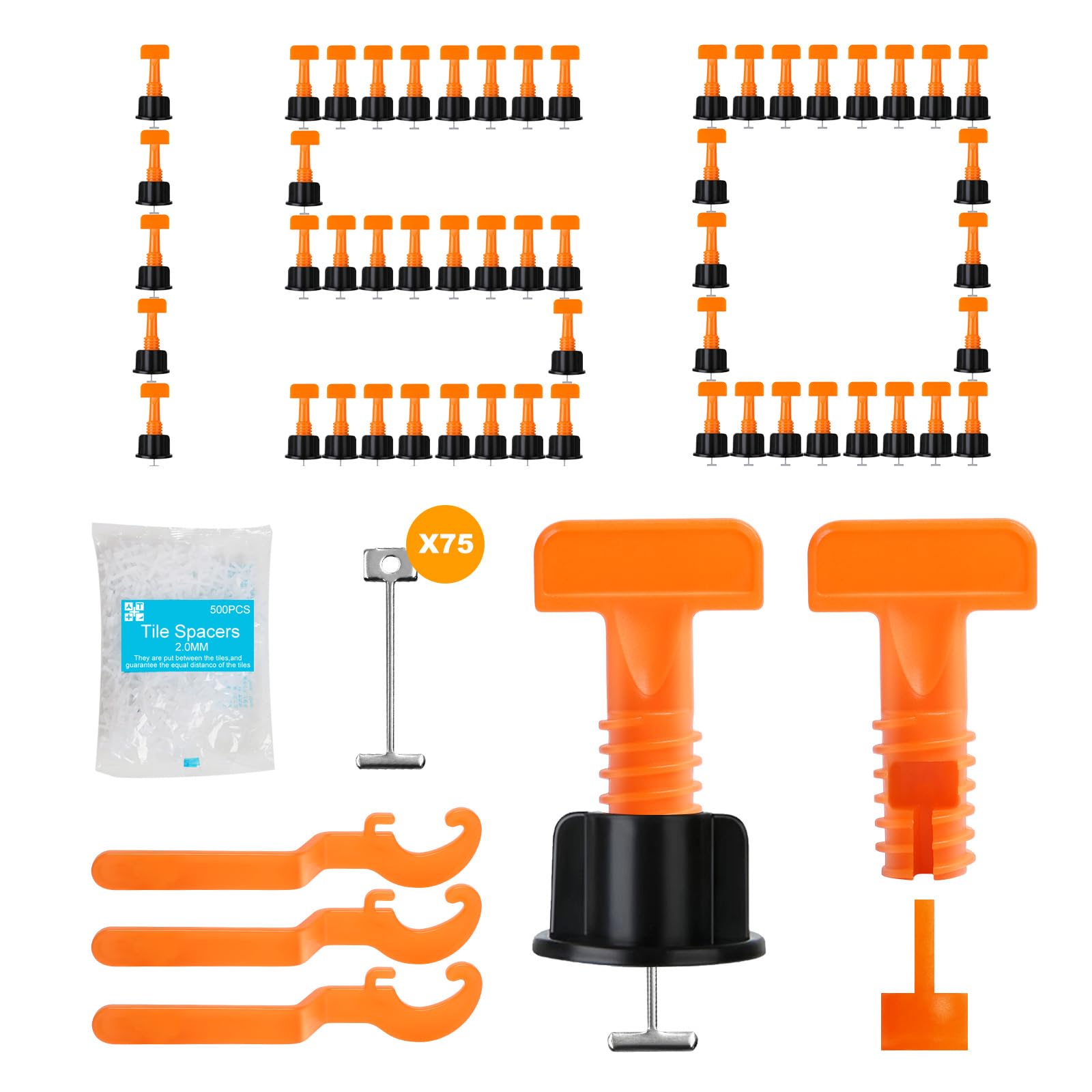 DGSL Kit de sistema de nivelación de azulejos, sistema de nivelación de espaciadores de azulejos reutilizables, llaves y cuñas de acero niveladores de azulejos para instalación de paredes y suelos