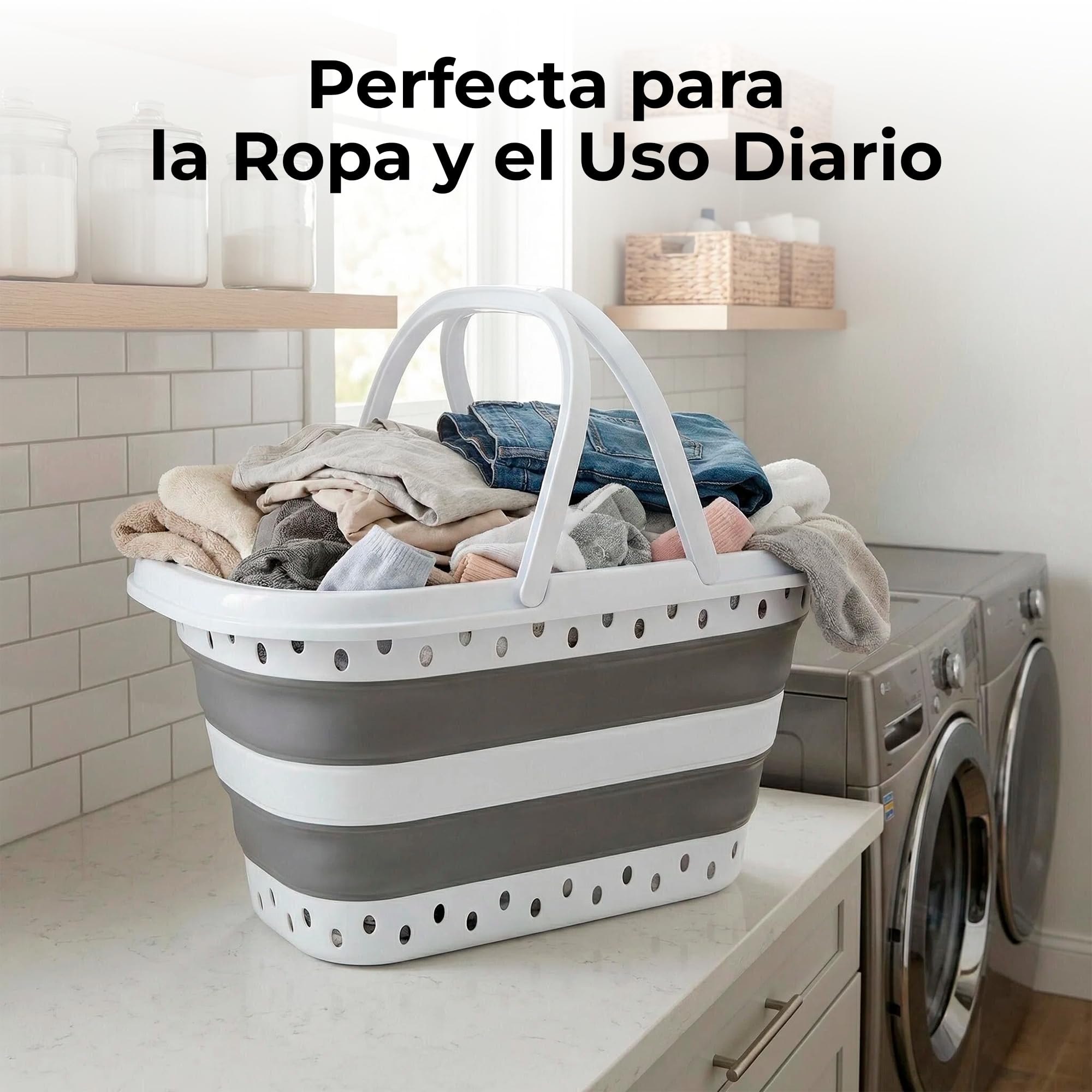 Cesto Plegable de Colada 32L CIA&CO, Cesta de Ropa Plegable de Silicona con Asas, Compacta y Portátil, Ahorra Espacio, para Lavandería, Camping, Cocina, Fregadero y Limpieza