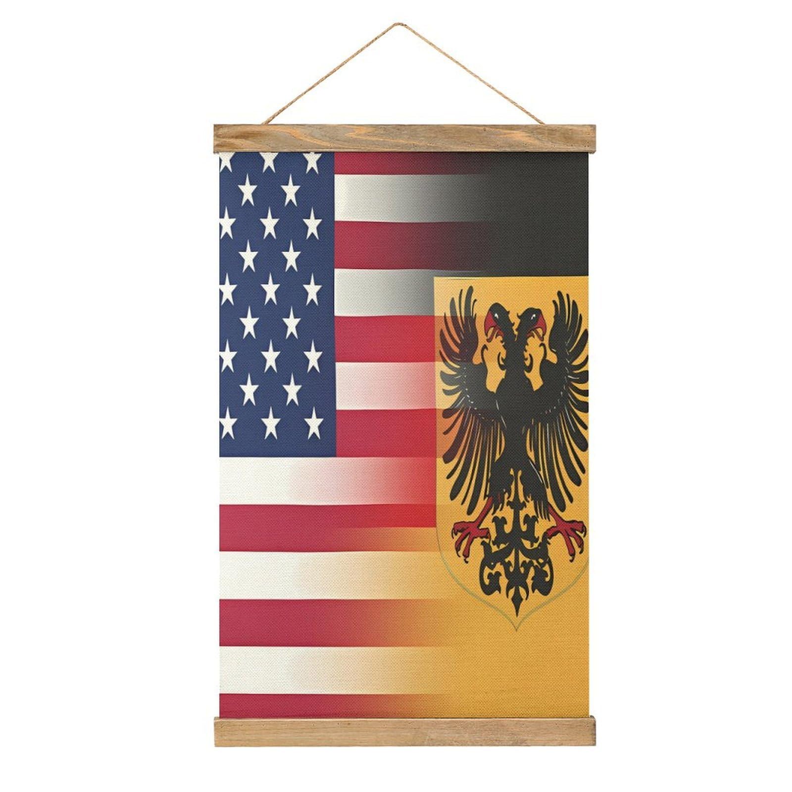 CGSBNGHA U.S. And German Flag Wall Art Prints Linen Hanging Painting Scroll Paintings Pictures Decor for Home