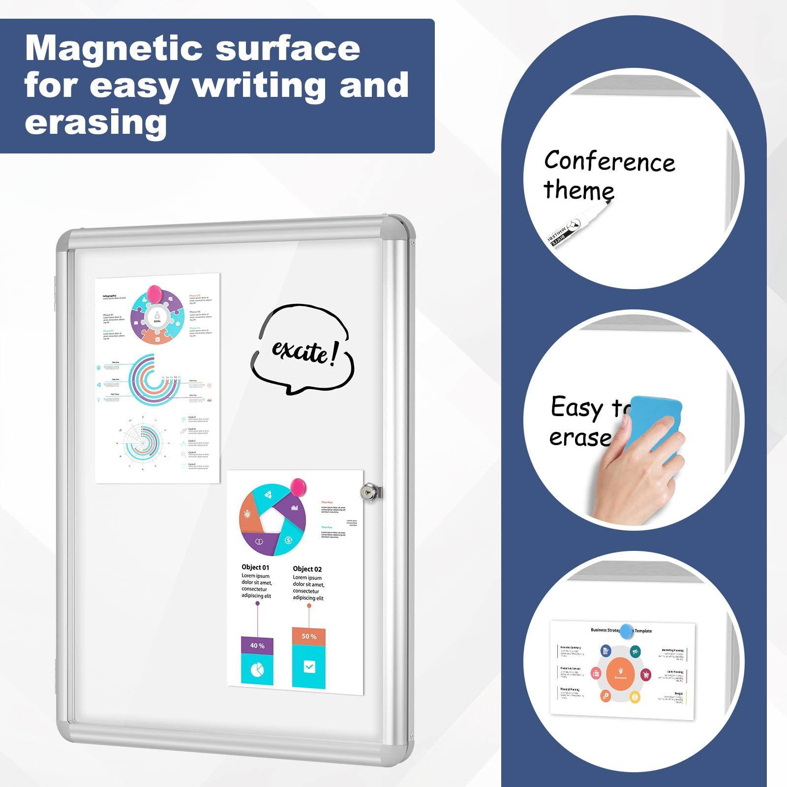 36x24 Inch Outdoor Bulletin Board With Lock - Weatherproof Magnetic Whiteboard For Schools & Offices