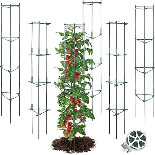 GROWNEER Jaulas de tomate ajustables de hasta 74 pulgadas de alto, 6 paquetes de jaulas de plantas de 4 niveles, jaulas de jardín de tomates