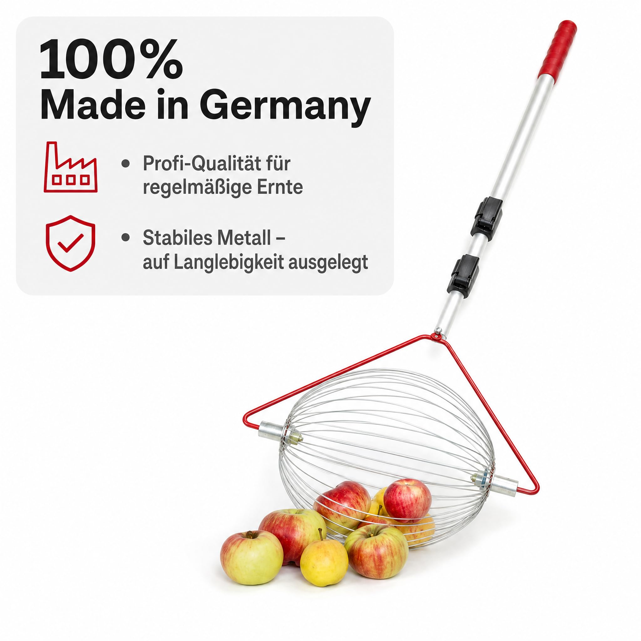 Apfel-Sammler mit Teleskopstab- der Roll-Blitz die kleinste Obstaufsammelmaschine der Welt direkt vom Hersteller für Apfel, Birnen