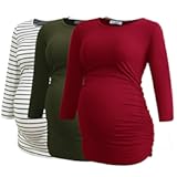 Women's Maternity Tunic Tops Clothes 3/4 Sleeve Ruched Pregnancy Shirt