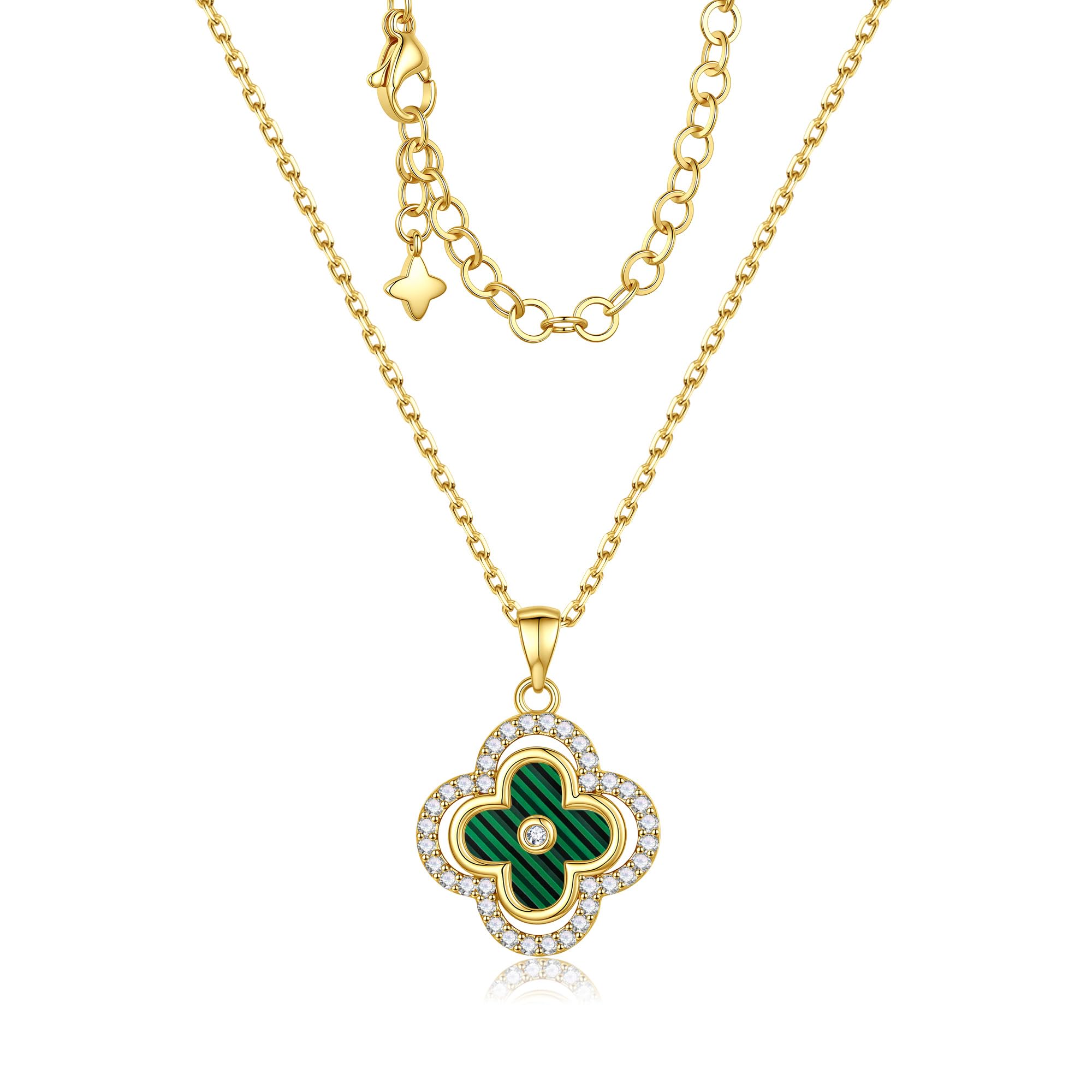 Turandoss Kleeblatt Kette Damen, Exquisit Gold Halskette mit Kleeblatt | 14K Vergoldete Kleeblatt Anhänger Halskette mit Zirkonia Goldkette Schmuck Geschenk für Frauen Mädchen