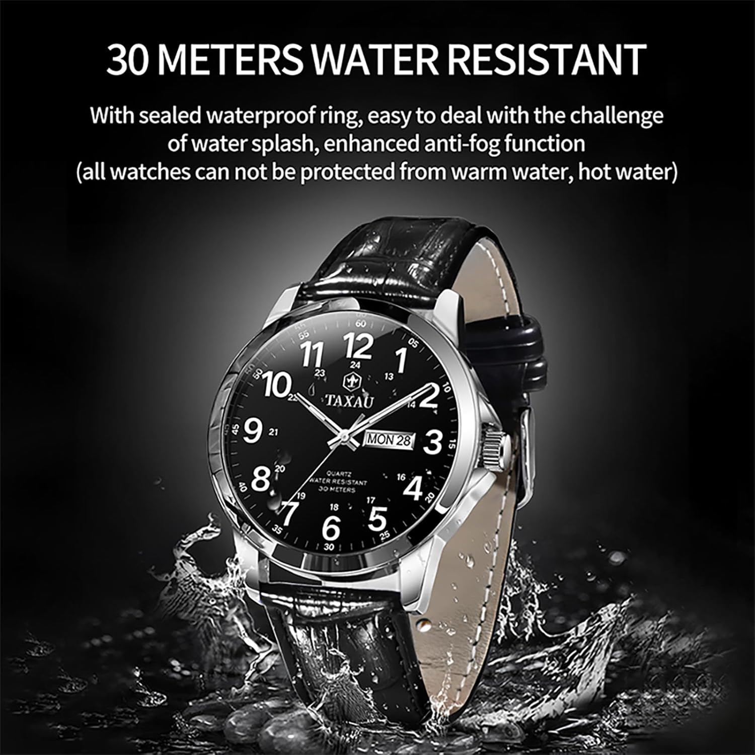 Men's Dress Watches Waterproof Analog Leather Watch with Day Date Large Arabic Numerals Fashion Casual Classic Man Wrist Watch Brown/Black Band Easy Read Relojes para Hombres - Image 3