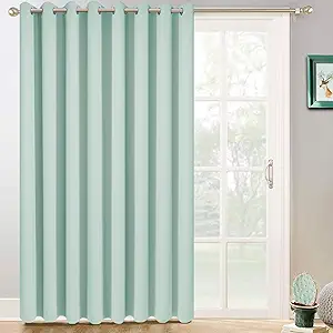 Yakamok Extra Wide Blackout Curtain for Sliding Glass Door, Grommet Thermal Insulated Room Divider Curtain 100W x 84L inch, Room Darkening Patio Curtain,8.3ft Wide x 7ft Tall, 1 Panel,Aqua
