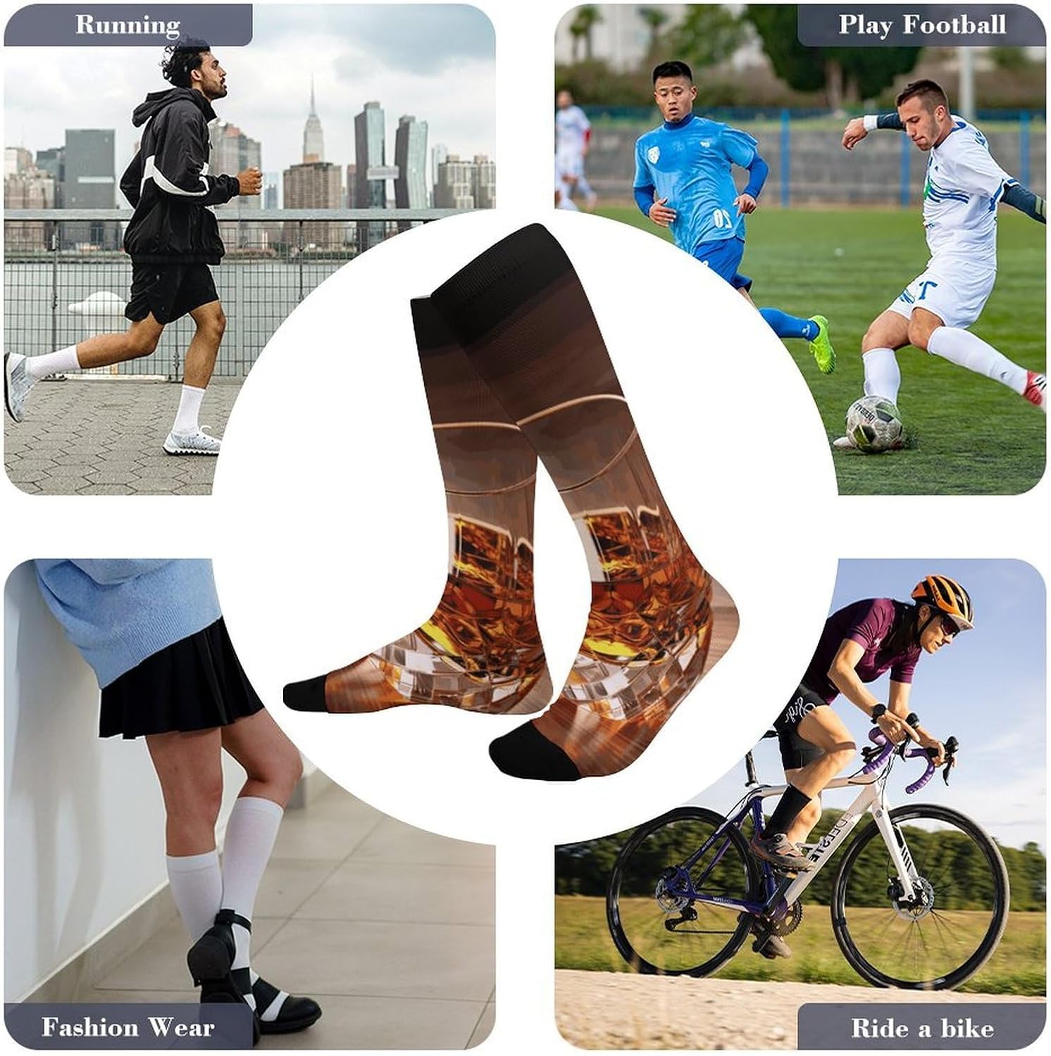 Brown Liquor in Cup Knee High Soccer Socks Moisture Wicking