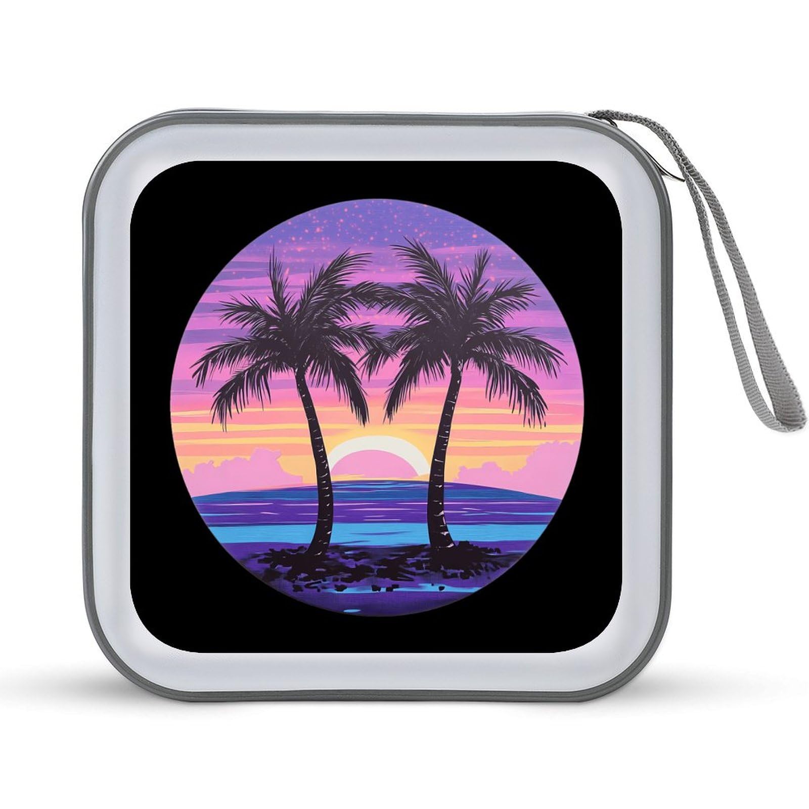 Palm Trees Beach Surf Sunset CD Case Portable DVD Holder Storage Organizer for Home Travel