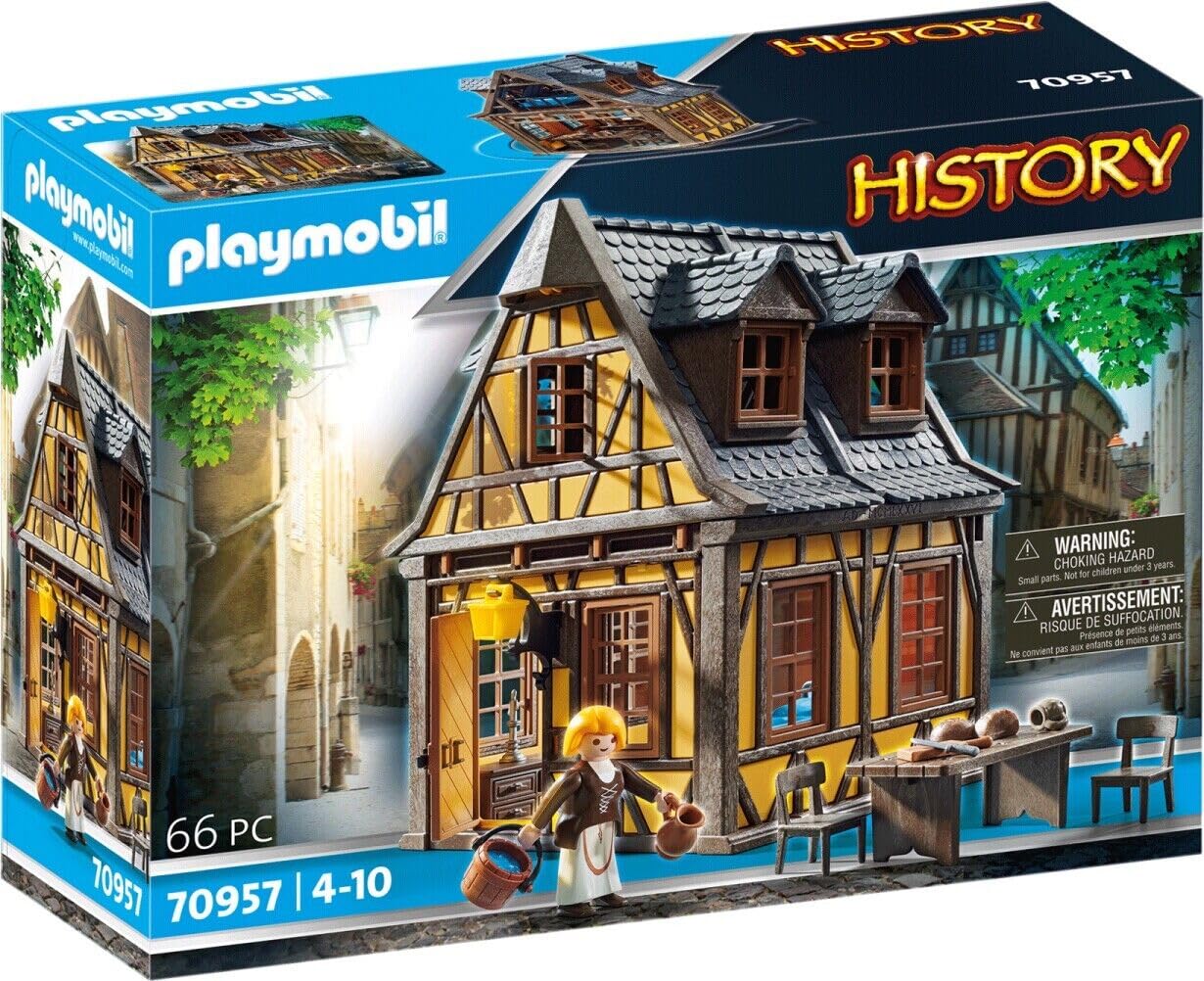 PLAYMOBIL History 70957, Medieval House, 66 Pieces, from 4 Years, with Toy Figure and Furnishings: Chairs, Table, Chest of Drawers, Bed and Much More, Construction Toy, Construction Toy