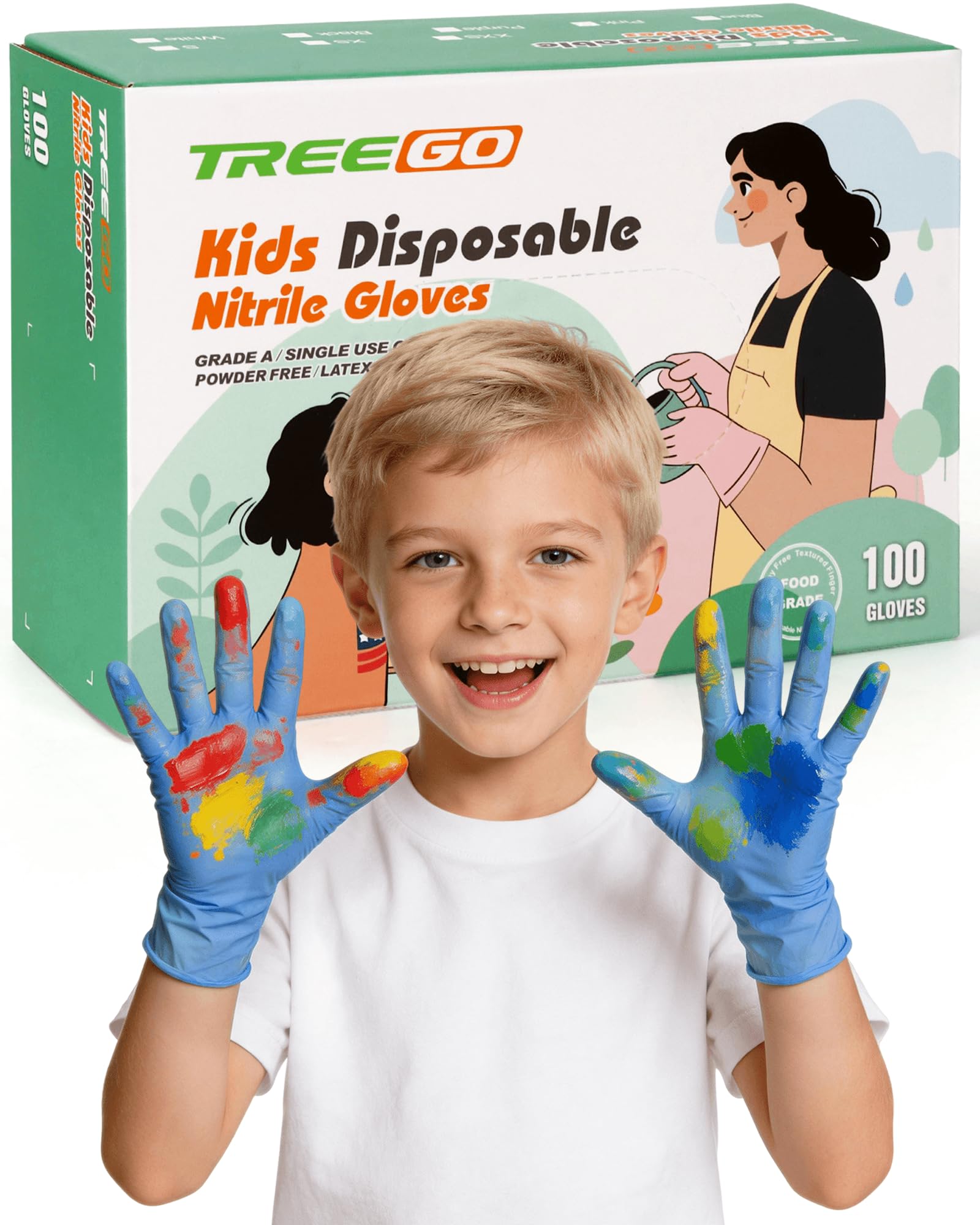 TREEGO Blue Kids Nitrile Gloves, Latex Free, XS, 100 Count