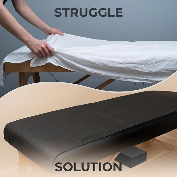 100PCS Disposable Massage Table Sheets, 71 x 31.5 Disposable Massage Bed Covers, Breathable Non-Woven Fabric Tattoo Bed Sheets, Single Use Hygiene Sheet for SPA Centers, Beauty Salons, Hotels(Black)