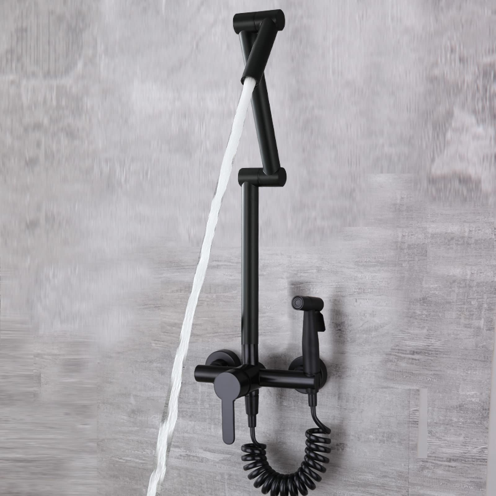 Zbbdfazd Black Wall Kitchen Taps With Spray Kitchen Taps Mixer Kitchen Tap Wall Mounted Kitchen Faucet Tap 360 ° Swivel Spout, Single Mode Made In China