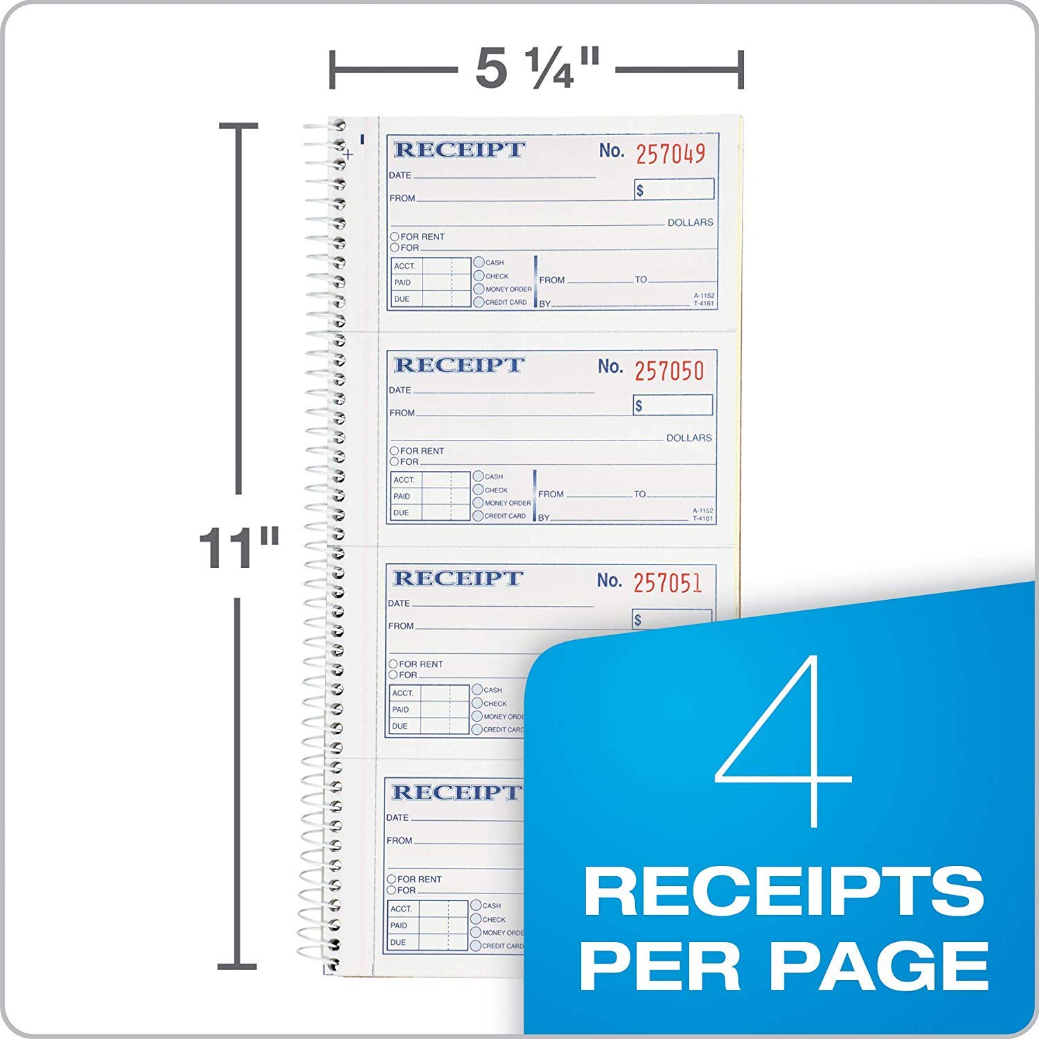 Adams Money and Rent Receipt Book, 2-part Carbonless, 5 1/10,2 x 27,9 cm rimovibile, rilegatura a spirale, 200 Sets per Book, 5 Pack Bundle