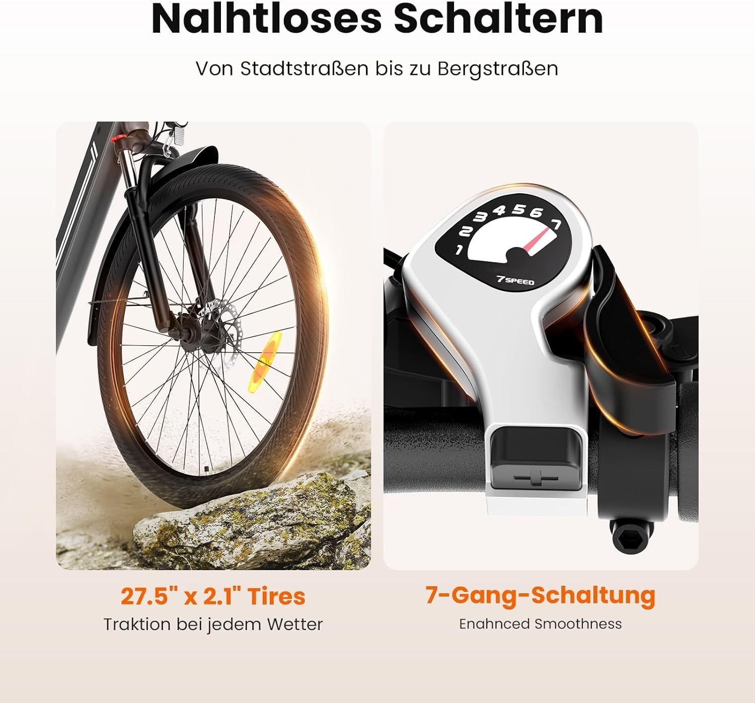 Touroll J1 Pro 27,5" E Bike, Elektrofahrrad Trekkingrad E-Bike Herren Damen mit Hydraulischen Scheibenbremsen, 561.6Wh Akku,100km Reichweite, 250W, 7 Gänge, Pedelec E-Citybike für Erwachsene