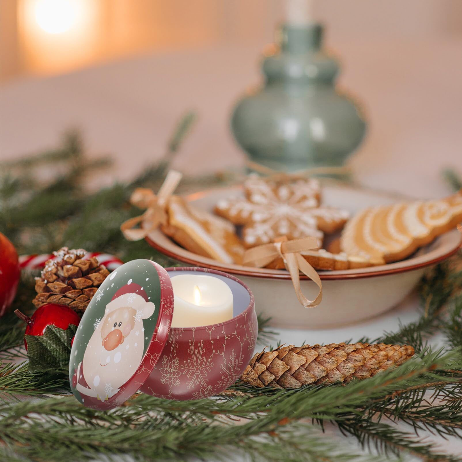 DOITOOL 12PCS Mini Christmas Candle Tins for Candle Making, Christmas Candle Tin 2.2 Empty Candle Jar with Lid for Candle, Mini Candle Containers for Party Favors