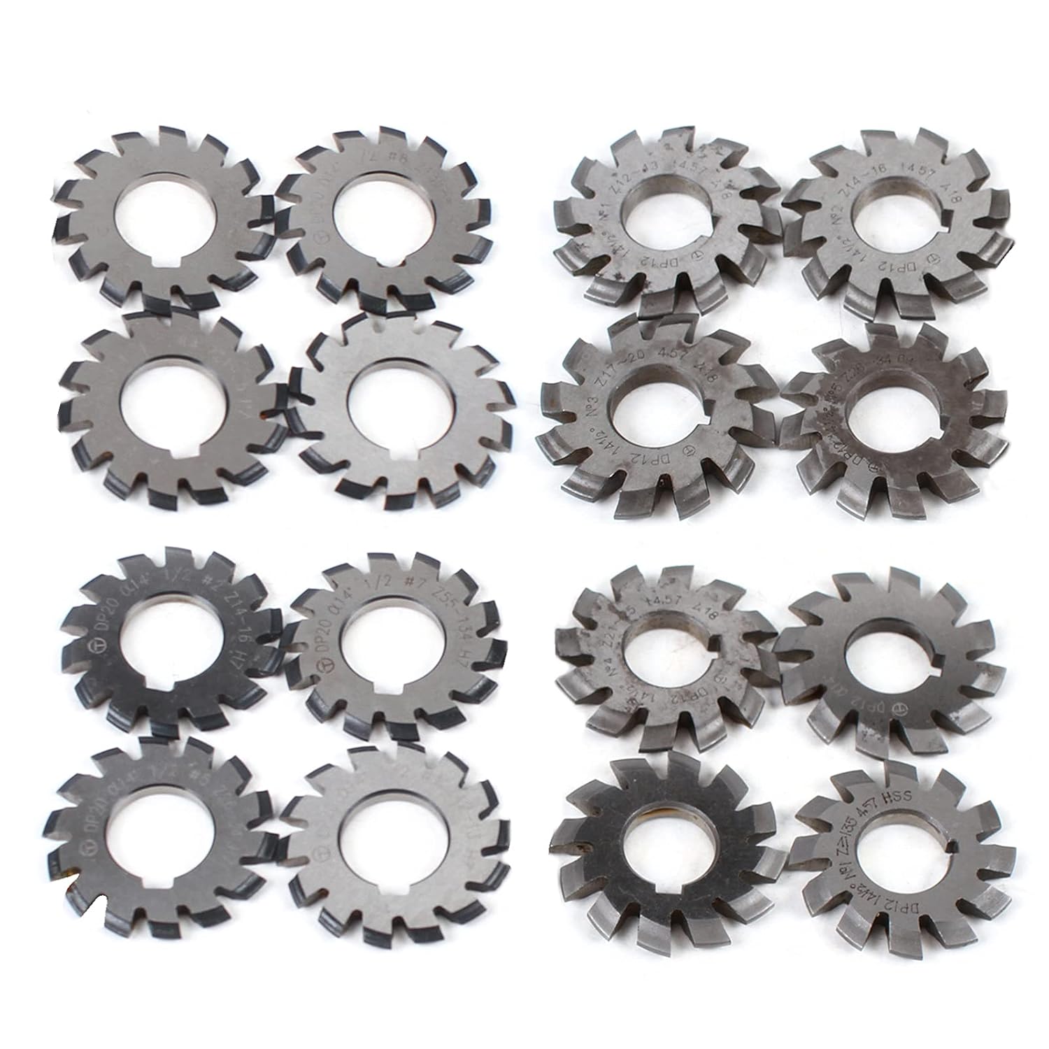 8 Pcs DP12/DP20 Involute Gear Cutters, High Speed Steel 14.5° Pressure Angle DP8 DP10 DP16 DP20 DP22 PA14-1/2 HSS 8H Set 1-8 Set (DP20)
