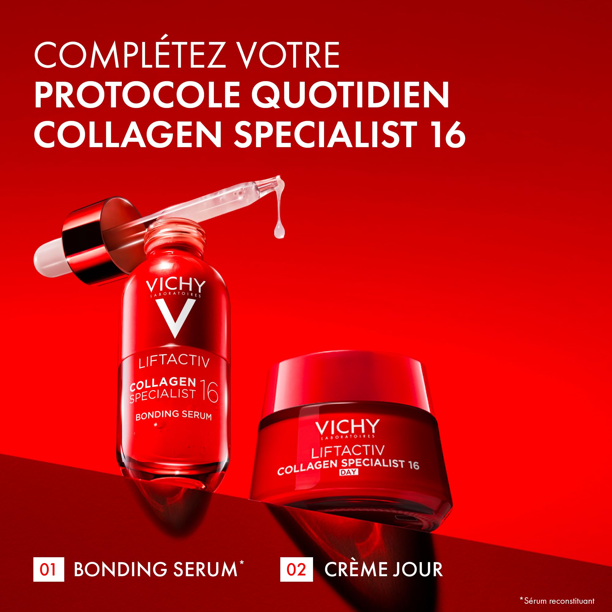 Vichy, Liftactiv Collagen Specialist 16, Crème de Jour Anti-Âge 50 ml & Sérum Visage Reconstituant Booster de Collagènes 30 ml, Anti-Rodes, Peau Raffermie, Lot de 2 Produits