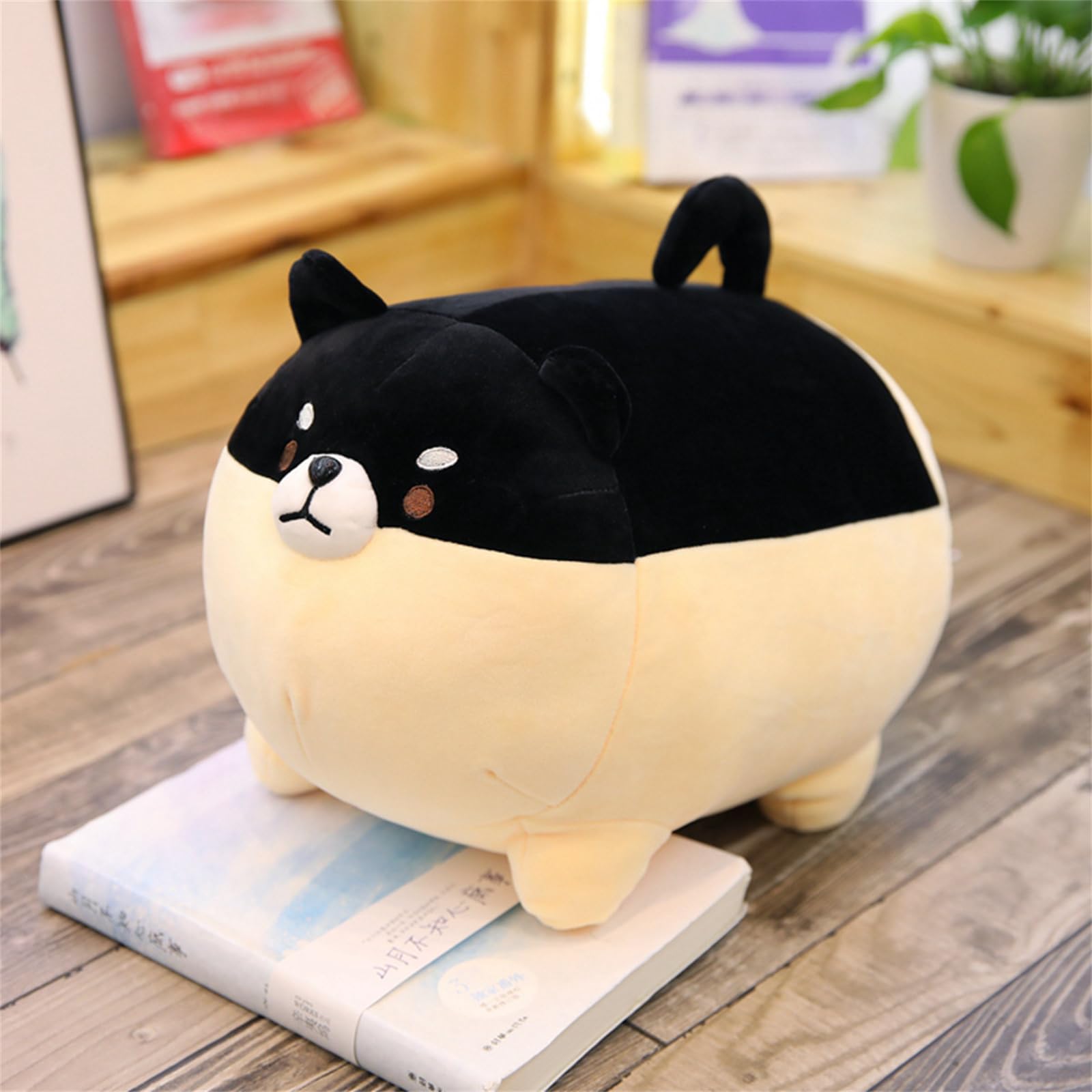 Plüschtiere, Shiba Inu Kissen Plüsch, Plüschkissen, molliges Tierspielzeug, süßes bequemes Puppenkissen, Hundekörperkissen(Black,40CM)