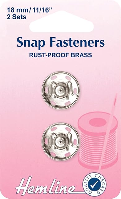 Hemline H420.18 | Nickel Brass Rust Proof Sew On Snap Fasteners | 18mm | 2 Sets