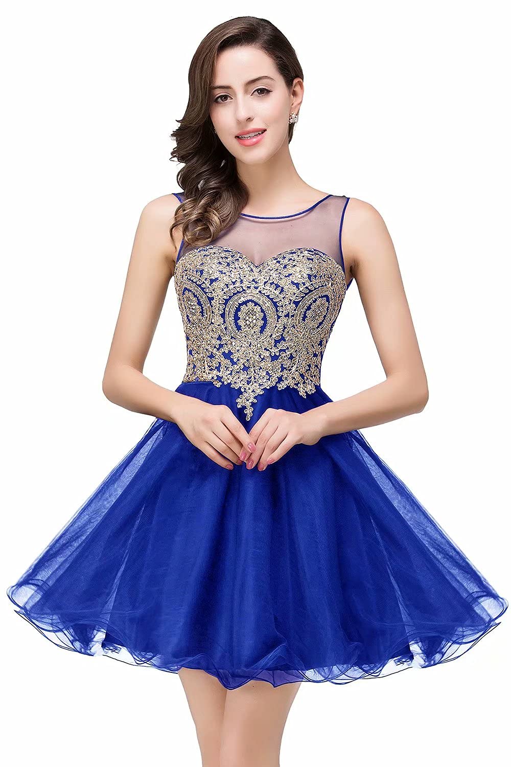 Misshow Robe de Cocktail Courte Femme en Tulle Appliques Dentelles avec Cristaux pour Mariage