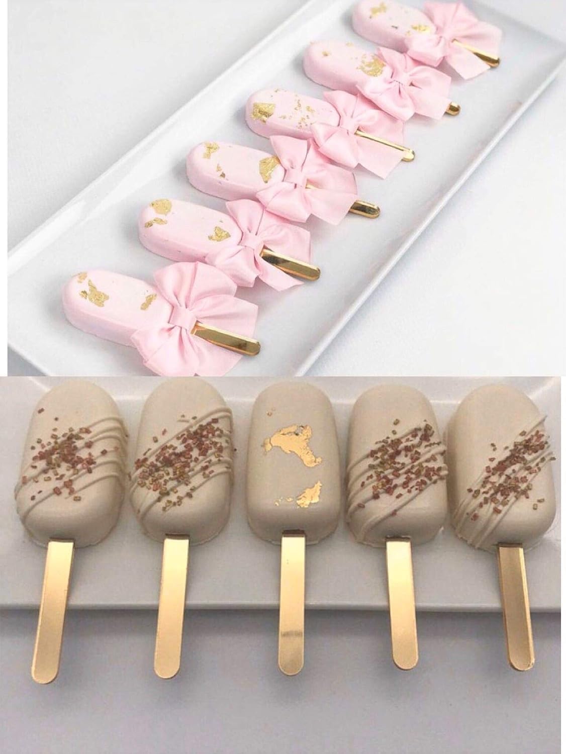Set of 30 Reusable Acrylic Cakesicle Sticks, Gold Mirror Popsicle Sticks for Party Favors (Translucent Pink)