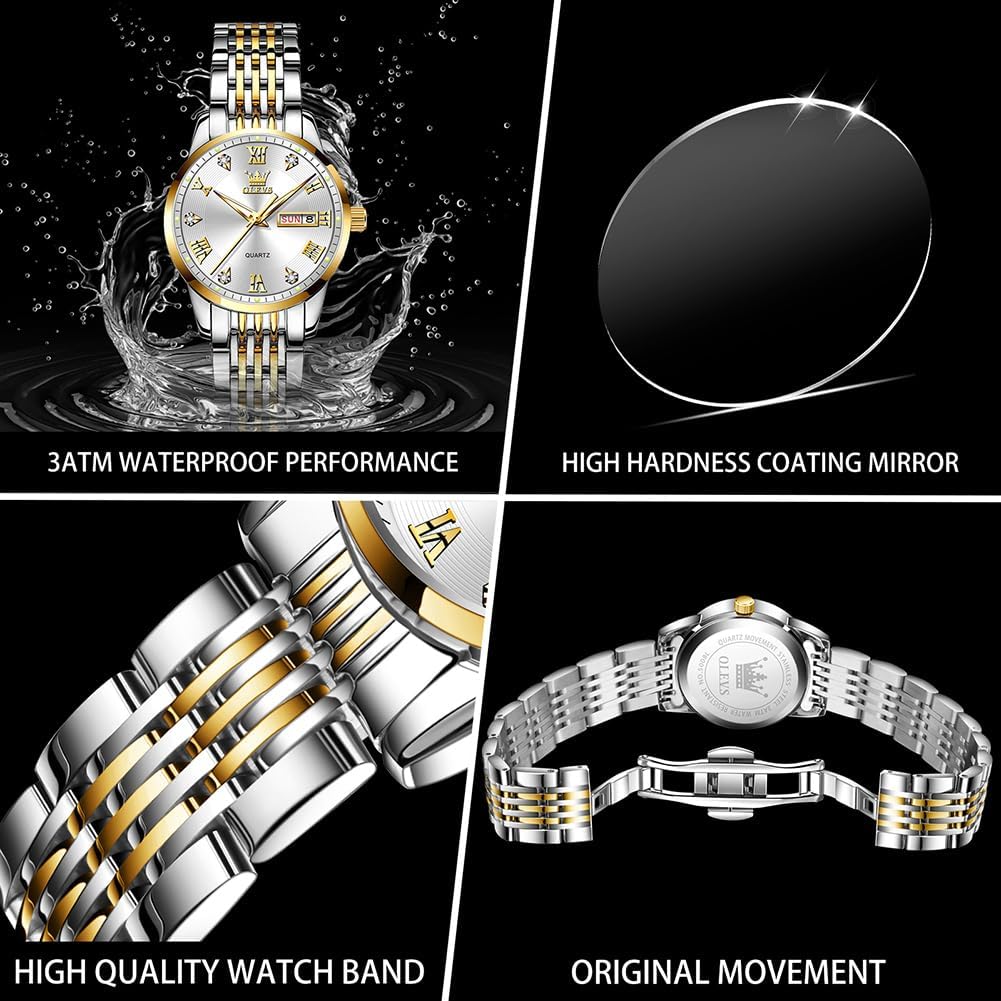 OLEVS Watches for Women Diamond Luxury Dress Women Watches Analog Quartz Waterproof Day Date Stainless Steel Wristwatch - Image 6