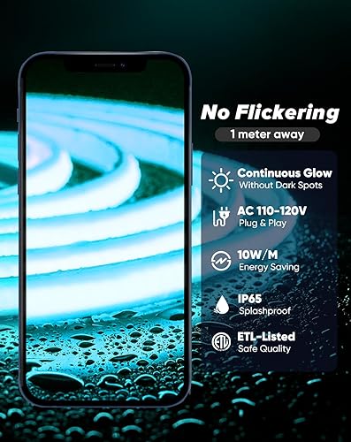 Vista 37 de Shine Decor Cuerda de Luz LED COB CA 120V, 800lm Ultra Brillante, Tira de Neón ETL IP65 Impermeable Resistente al Frío, Iluminación en Cinta Sin