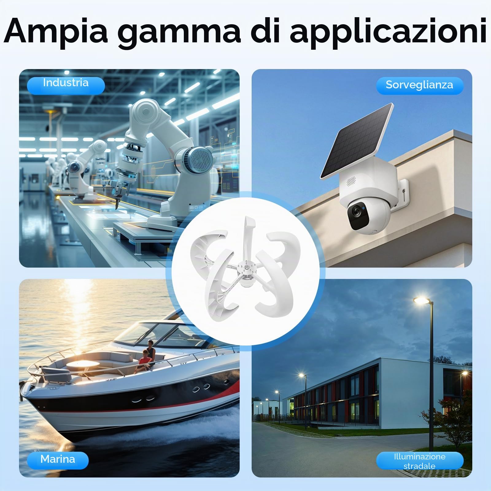 Turbina eolica verticale da 600W, 24V a 5 pale a forma di lanterna IP67 generatore eolico per uso domestico casa barca strada solare turbina eolica con regolazione automatica