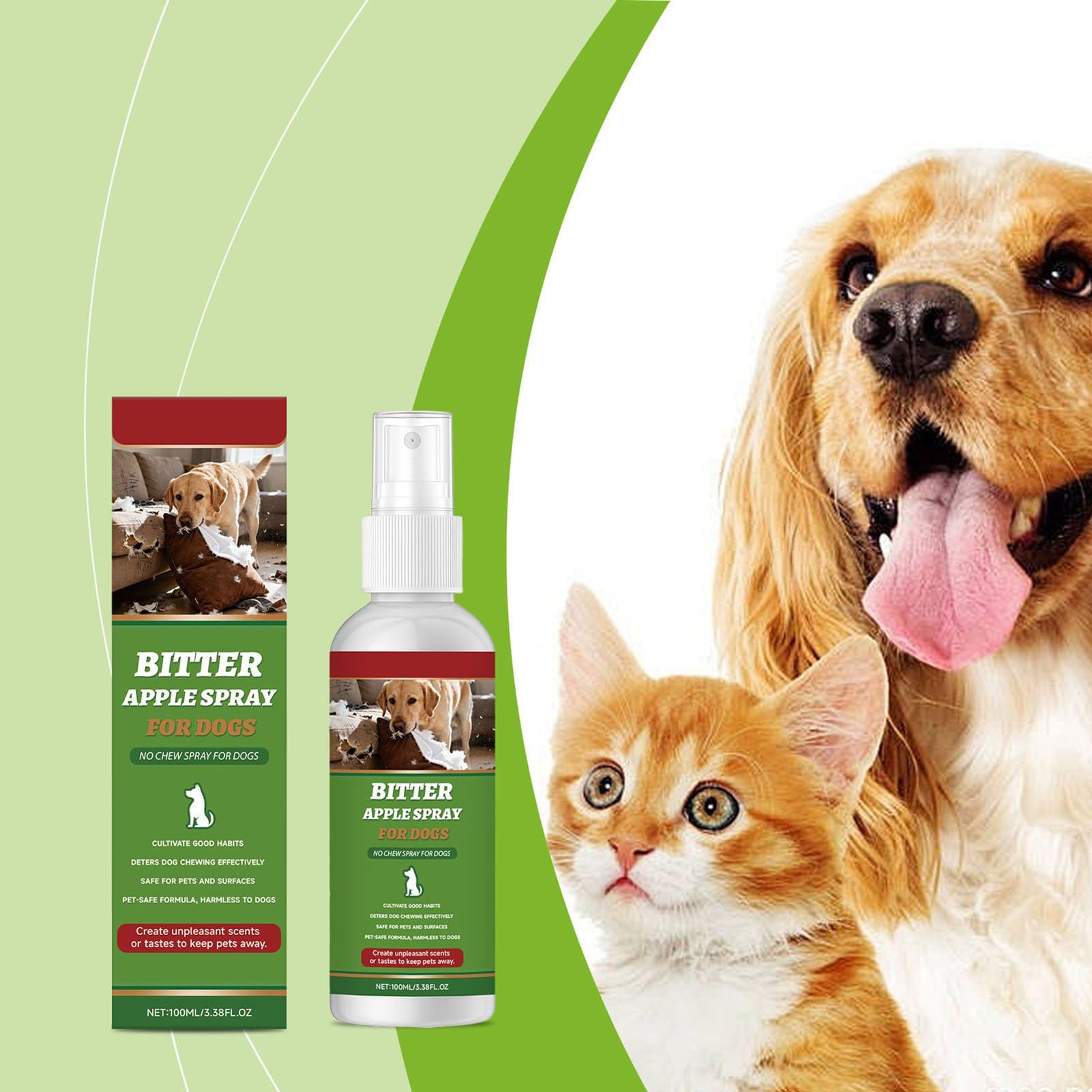Bitter Spray – Mastication Naturelle 100 ML | Correcteur de comportement pour intérieur et extérieur sur Meubles, Tapis, terrasse, Poubelle, Surfaces d'entraînement, 3,8 x 14,5 cm